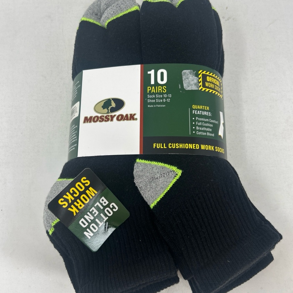 Mossy Oak Black and Gray Men's Full Cushioned Work Socks - 10 Pairs NEW
